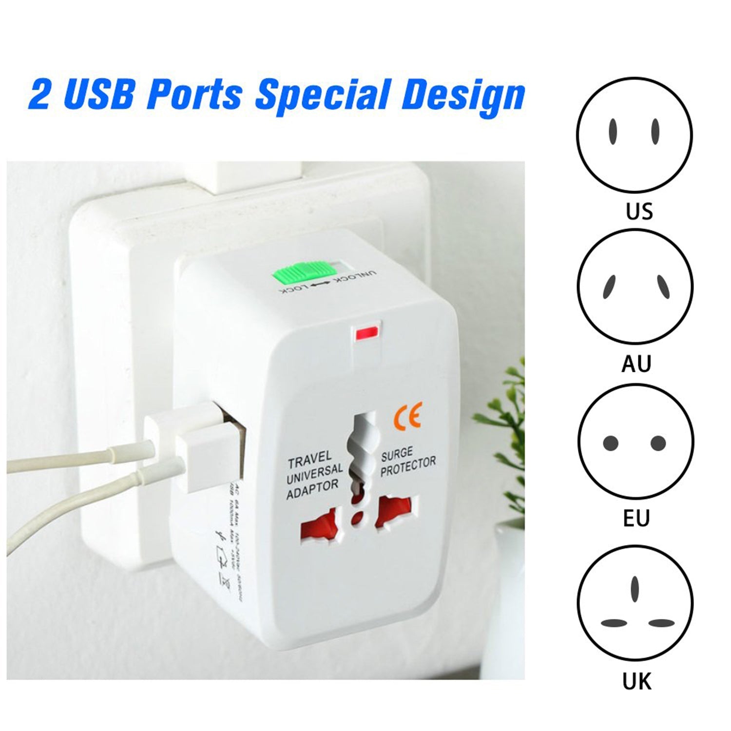 All-in-One Universal Worldwide Travelling AC Adaptor Plug (AU / UK / US / EU) International Power Charger Electric USB Power Plug Socket Adapter Converter (1 Pc) All-in-One Universal Worldwide Travelling AC Adaptor Plug (AU / UK / US / EU) International Power Charger Electric USB Power Plug Socket Adapter Converter (1 Pc)